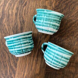 Rare Gmundner Keramik, Austria - Green Flame Stripe, Coupe Shaped Cup, Vintage